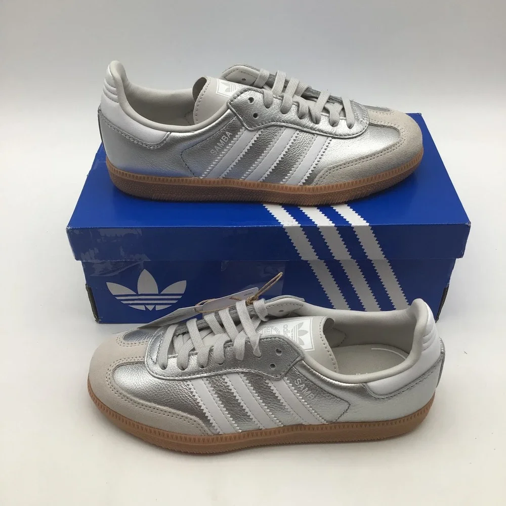 Adidas Samba OG C Kids Shoes Metallic Silver White Gum KK2344 Size 2.5 US NEW
